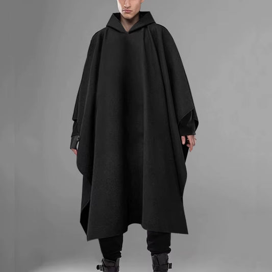 Fashion Men Cloak Coats Hooded Solid Poncho Loose Streetwear Punk Windproof Men Trench Winter Long Cape