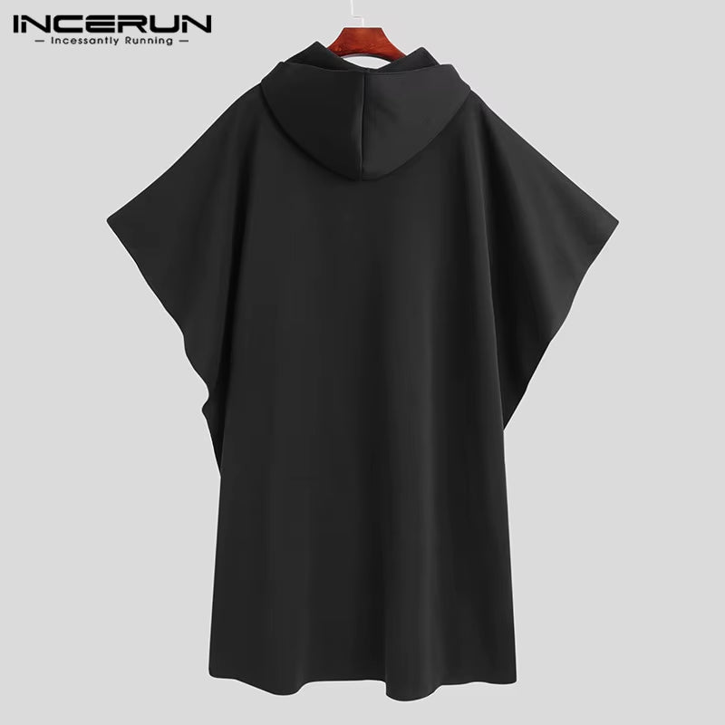 Fashion Men Cloak Coats Hooded Solid Poncho Loose Streetwear Punk Windproof Men Trench Winter Long Cape