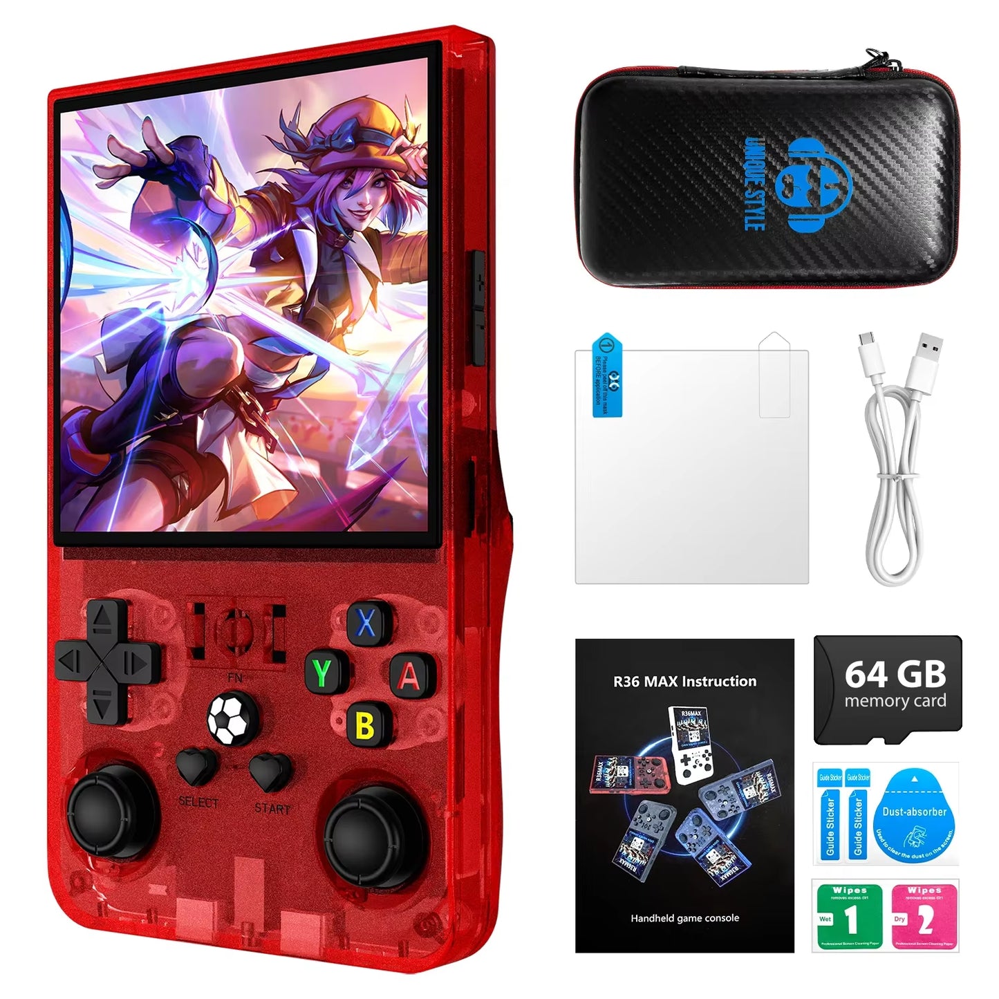 R36MAX Portable Video Game Player Console 18000+ Games Retro Handheld Game Console 4.0 Inch IPS Screen Linux System