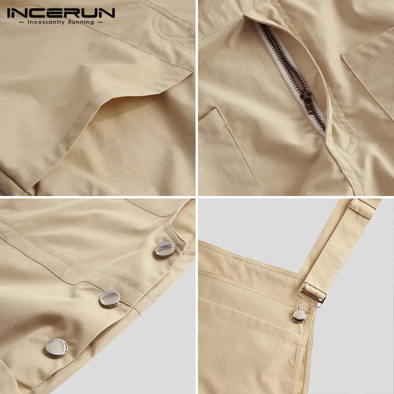 Jumpsuits Zipper Streetwear 2023 Joggers Multi Pockets Casual Suspenders Cargo Overalls Men
