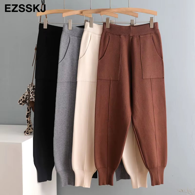 Chic Harem Pants Women Loose Trousers Comfortable Thick Warm Casual Knitted Granny Pants