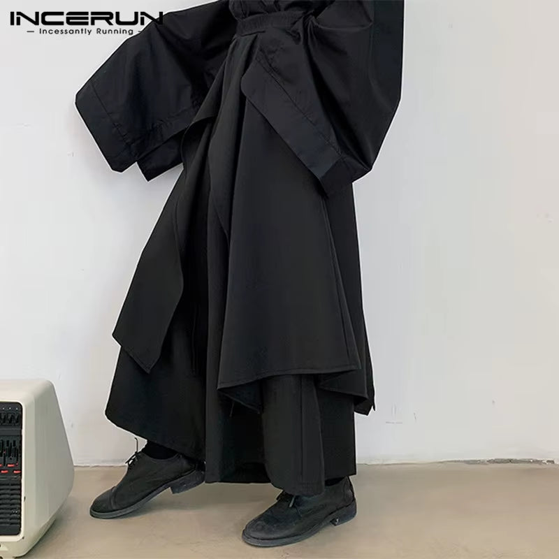 Mens Wide Leg Pants Solid Streetwear Elastic Waist Irregular Trousers Men Loose Punk