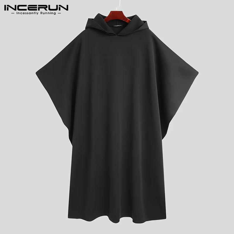 Fashion Men Cloak Coats Hooded Solid Poncho Loose Streetwear Punk Windproof Men Trench Winter Long Cape