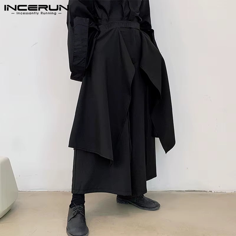 Mens Wide Leg Pants Solid Streetwear Elastic Waist Irregular Trousers Men Loose Punk