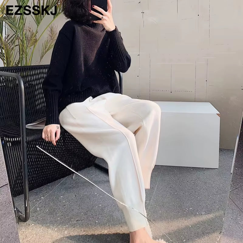 Chic Harem Pants Women Loose Trousers Comfortable Thick Warm Casual Knitted Granny Pants