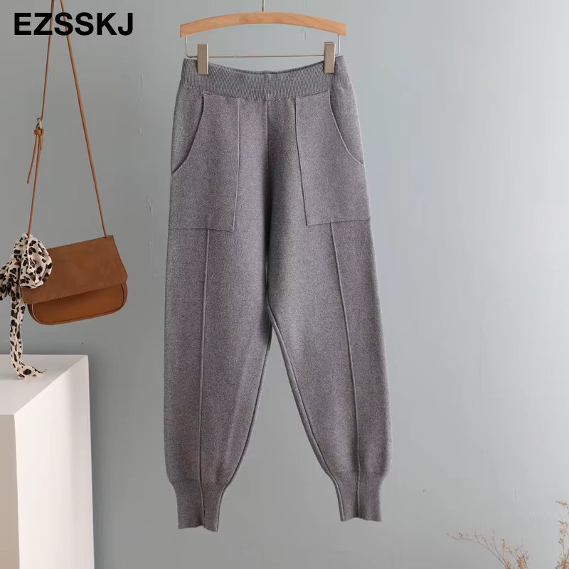 Chic Harem Pants Women Loose Trousers Comfortable Thick Warm Casual Knitted Granny Pants