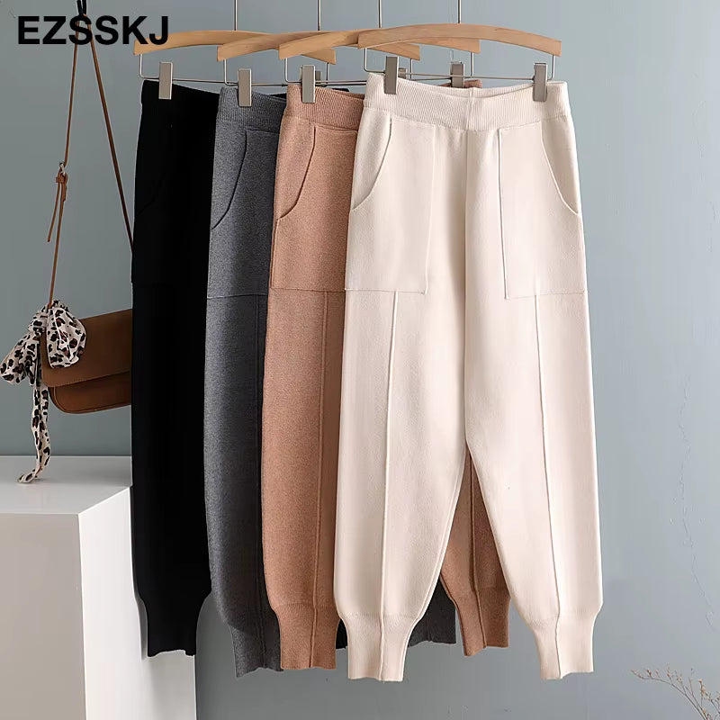 Chic Harem Pants Women Loose Trousers Comfortable Thick Warm Casual Knitted Granny Pants