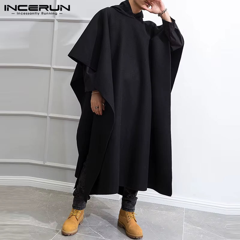 Fashion Men Cloak Coats Hooded Solid Poncho Loose Streetwear Punk Windproof Men Trench Winter Long Cape