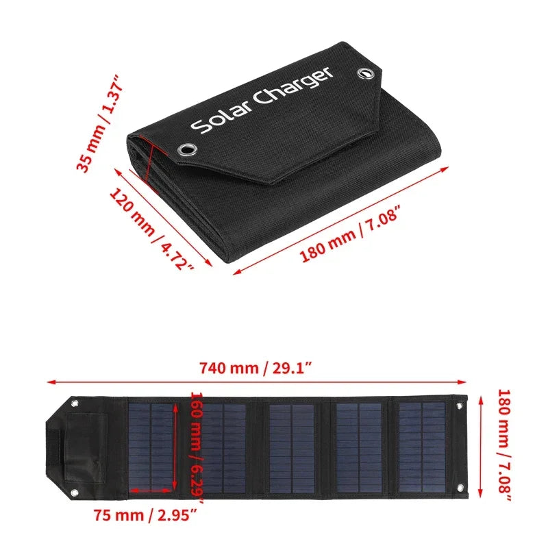 Folding Solar Panel USB 5V Solar Charger Portable Solar Charger for Outdoor Camping Hiking + Cable