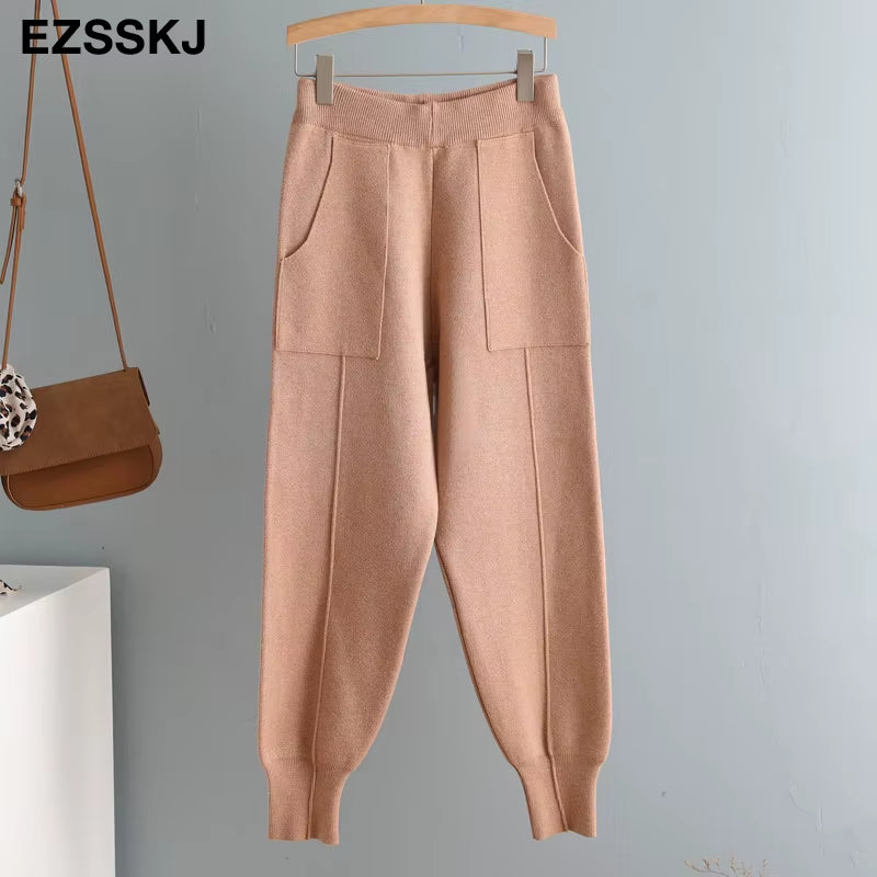 Chic Harem Pants Women Loose Trousers Comfortable Thick Warm Casual Knitted Granny Pants