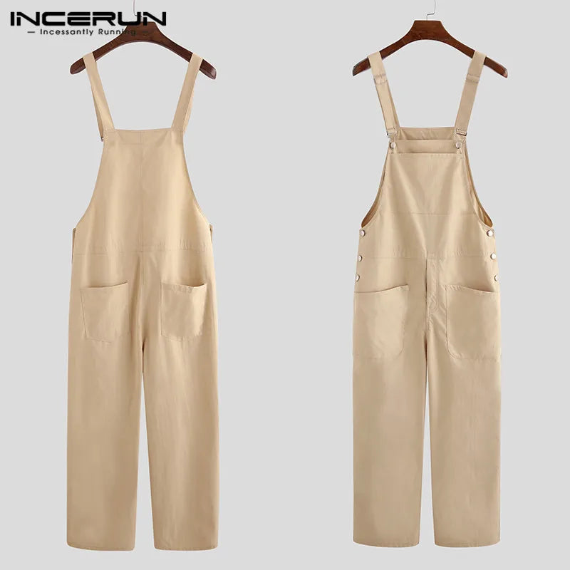 Jumpsuits Zipper Streetwear 2023 Joggers Multi Pockets Casual Suspenders Cargo Overalls Men
