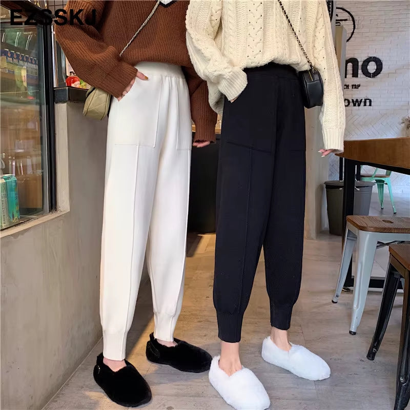 Chic Harem Pants Women Loose Trousers Comfortable Thick Warm Casual Knitted Granny Pants