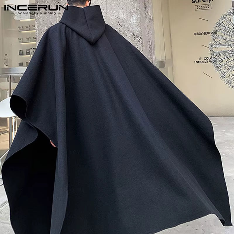 Fashion Men Cloak Coats Hooded Solid Poncho Loose Streetwear Punk Windproof Men Trench Winter Long Cape