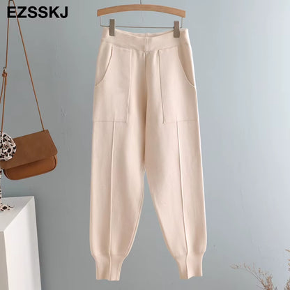 Chic Harem Pants Women Loose Trousers Comfortable Thick Warm Casual Knitted Granny Pants
