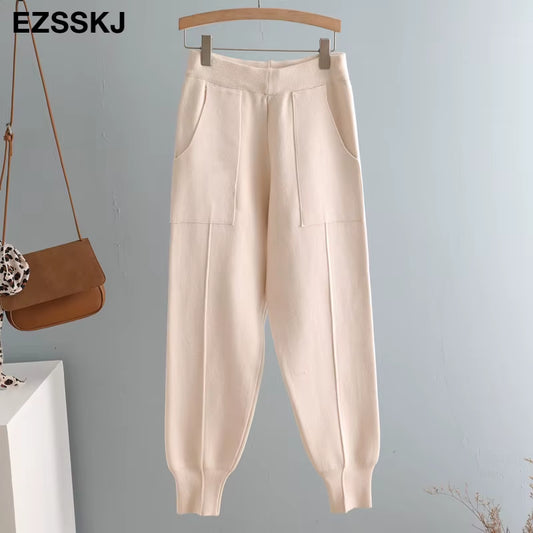Chic Harem Pants Women Loose Trousers Comfortable Thick Warm Casual Knitted Granny Pants