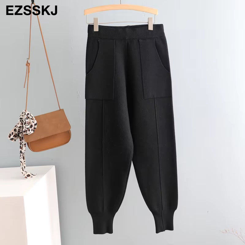 Chic Harem Pants Women Loose Trousers Comfortable Thick Warm Casual Knitted Granny Pants