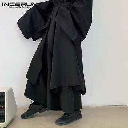 Mens Wide Leg Pants Solid Streetwear Elastic Waist Irregular Trousers Men Loose Punk