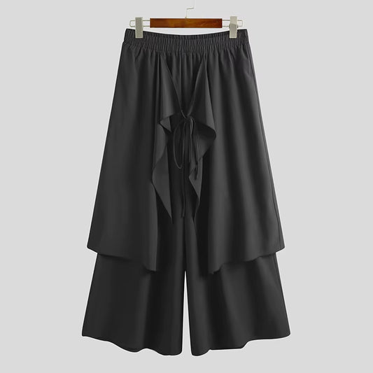 Mens Wide Leg Pants Solid Streetwear Elastic Waist Irregular Trousers Men Loose Punk