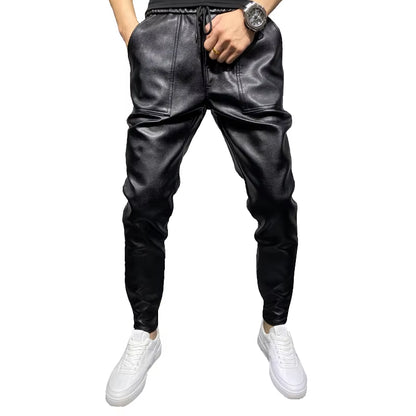 PU Leather Pants Men High Quality Korean Luxury Clothing Big Size Windproof Casual Warm Men's Trousers Black