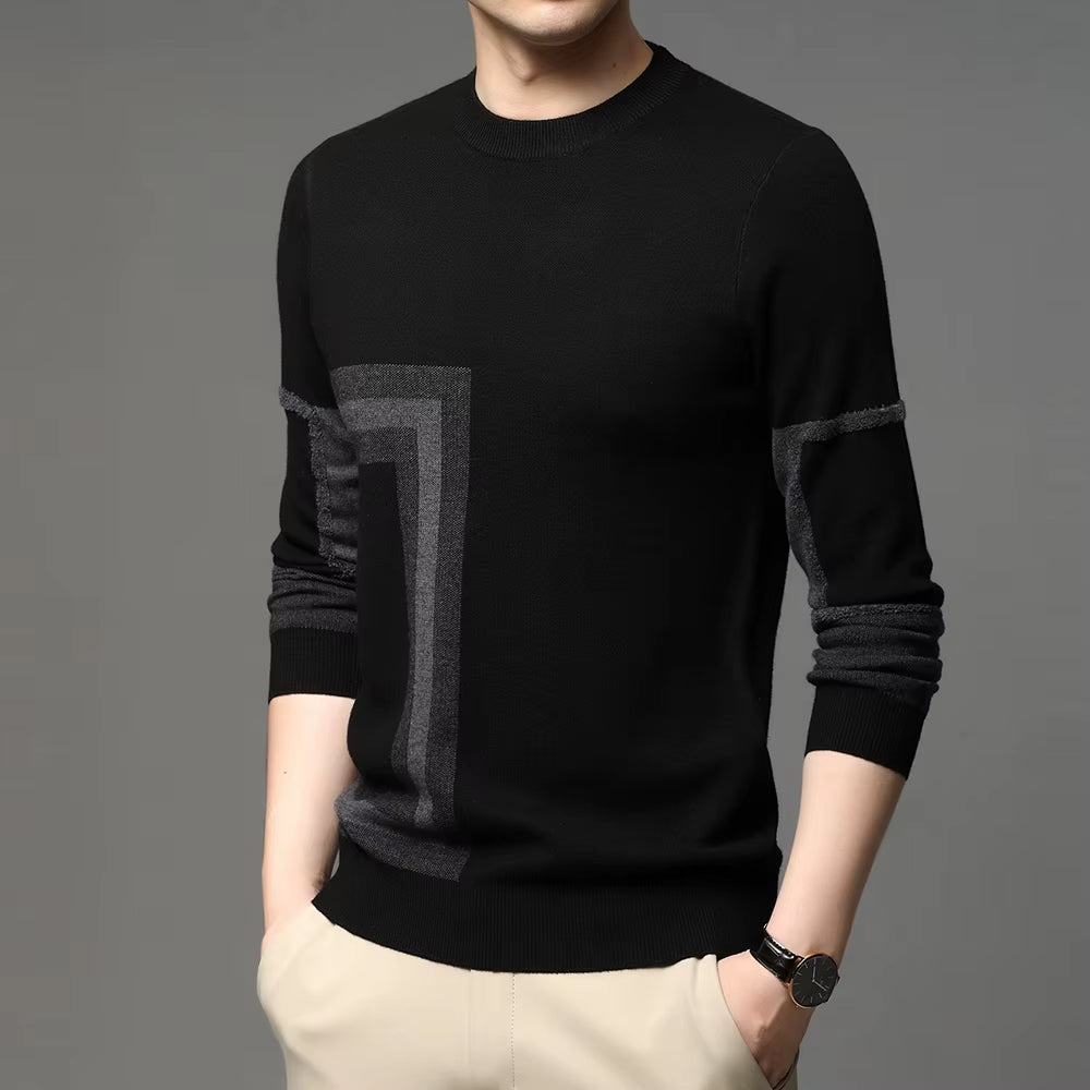 Mens Knit Black Wool Pullover Sweater Crew Neck Autum Winter Casual Mens 