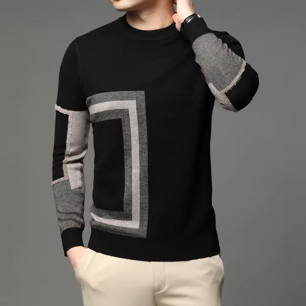 Mens Knit Black Wool Pullover Sweater Crew Neck Autum Winter Casual Mens 