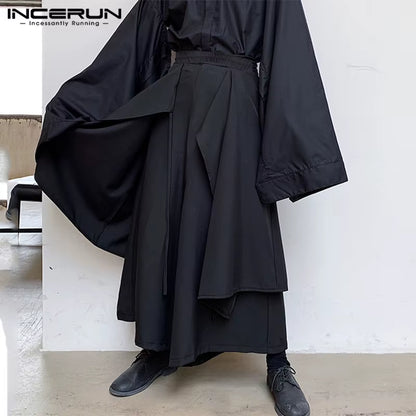 Mens Wide Leg Pants Solid Streetwear Elastic Waist Irregular Trousers Men Loose Punk