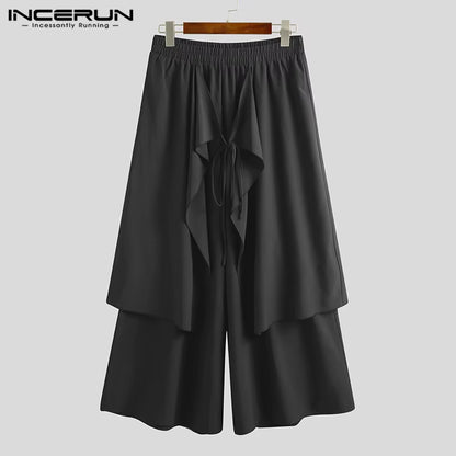 Mens Wide Leg Pants Solid Streetwear Elastic Waist Irregular Trousers Men Loose Punk