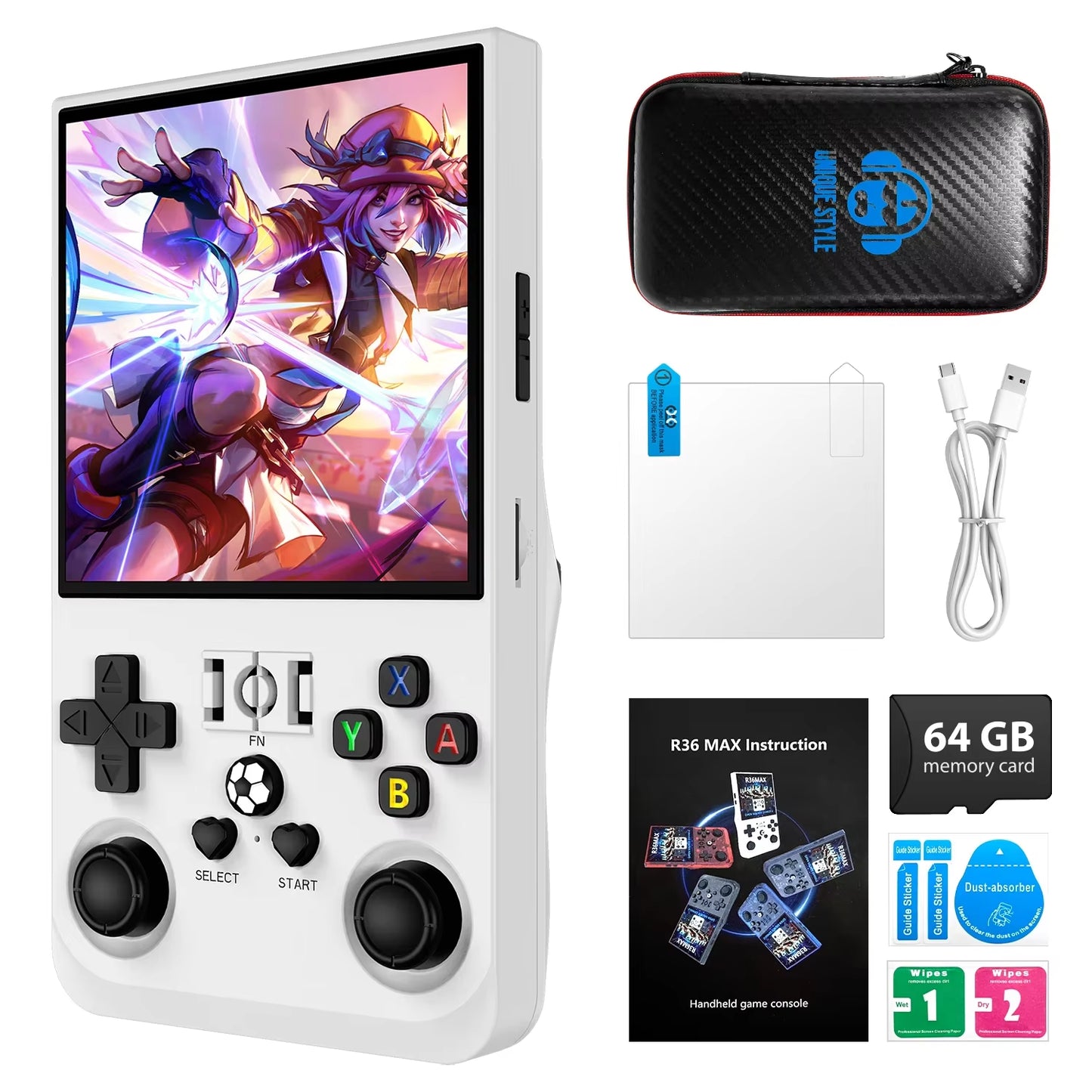 R36MAX Portable Video Game Player Console 18000+ Games Retro Handheld Game Console 4.0 Inch IPS Screen Linux System