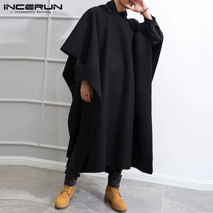 Fashion Men Cloak Coats Hooded Solid Poncho Loose Streetwear Punk Windproof Men Trench Winter Long Cape