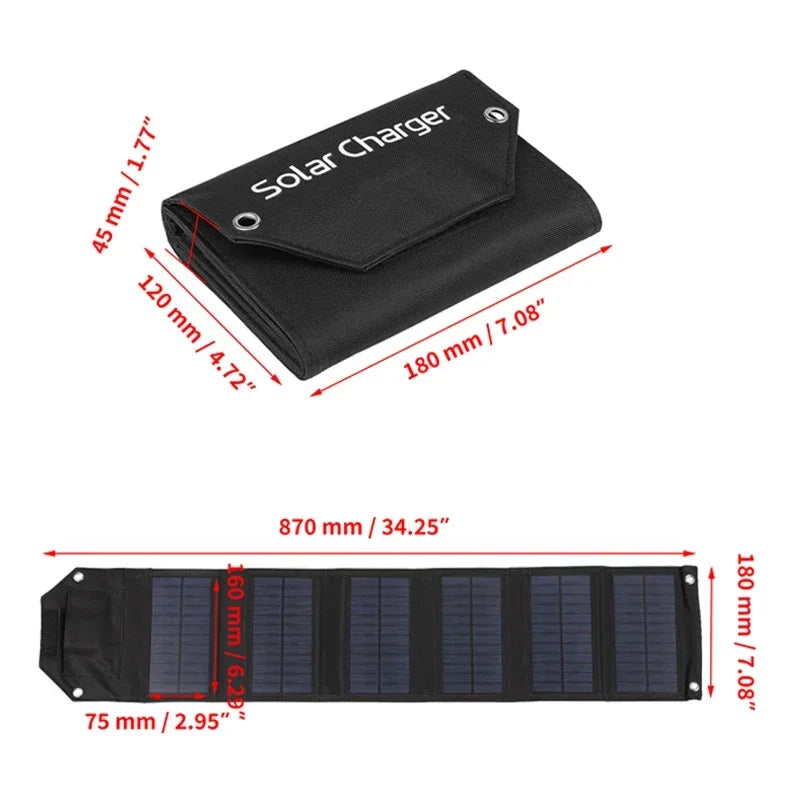 Folding Solar Panel USB 5V Solar Charger Portable Solar Charger for Outdoor Camping Hiking + Cable
