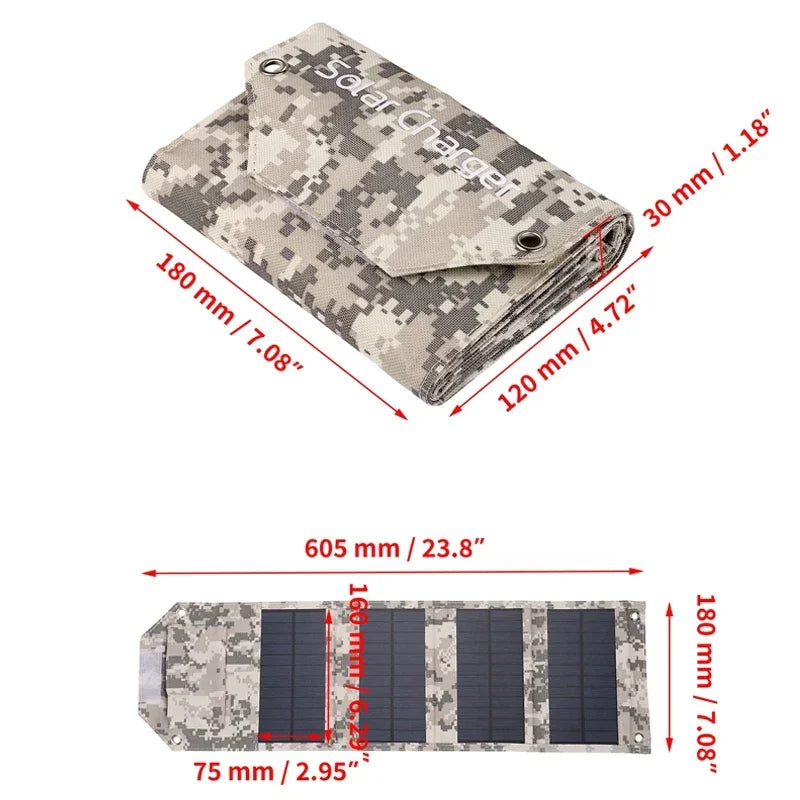 Folding Solar Panel USB 5V Solar Charger Portable Solar Charger for Outdoor Camping Hiking + Cable