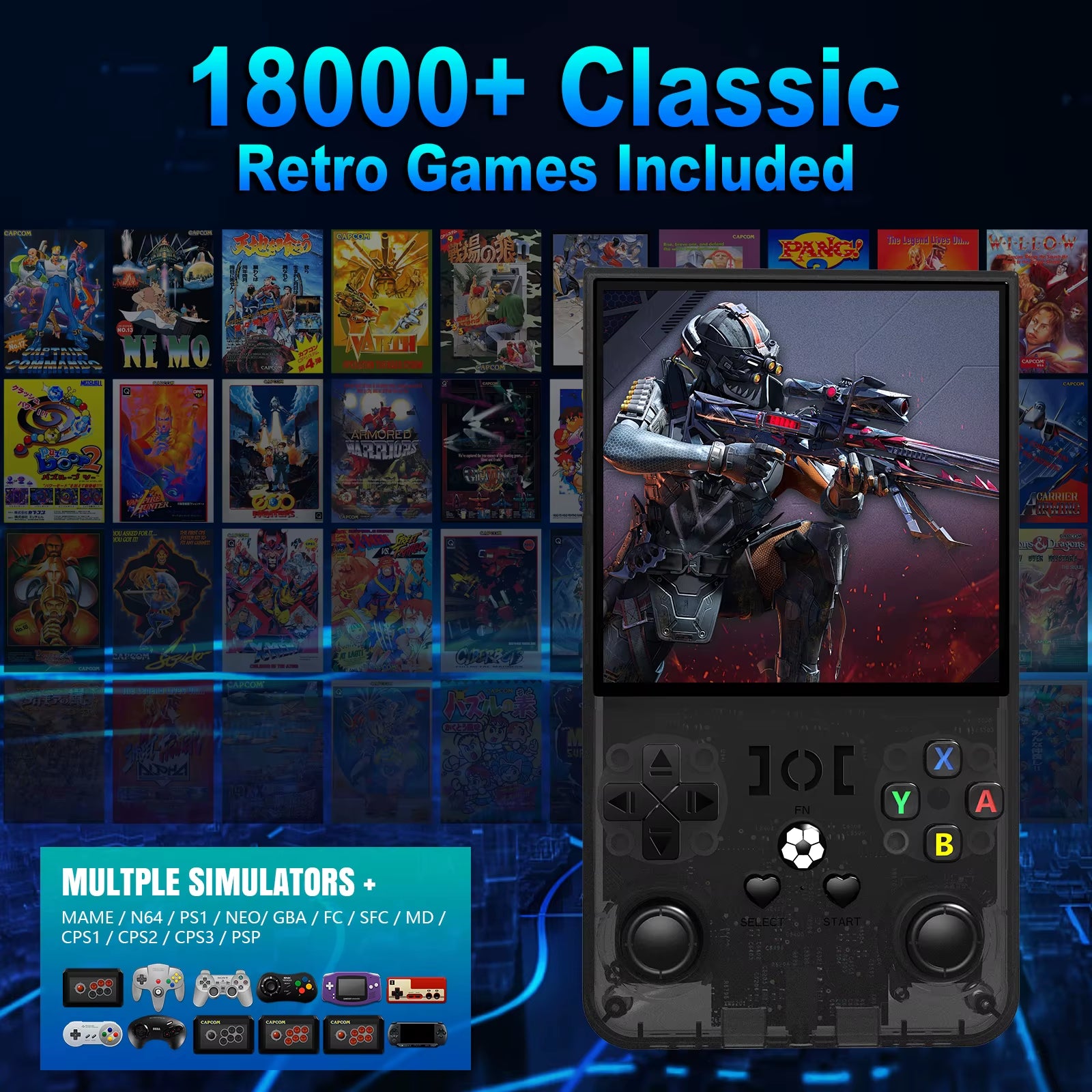 R36MAX Portable Video Game Player Console 18000+ Games Retro Handheld Game Console 4.0 Inch IPS Screen Linux System