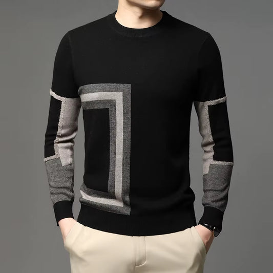Mens Knit Black Wool Pullover Sweater Crew Neck Autum Winter Casual Mens 