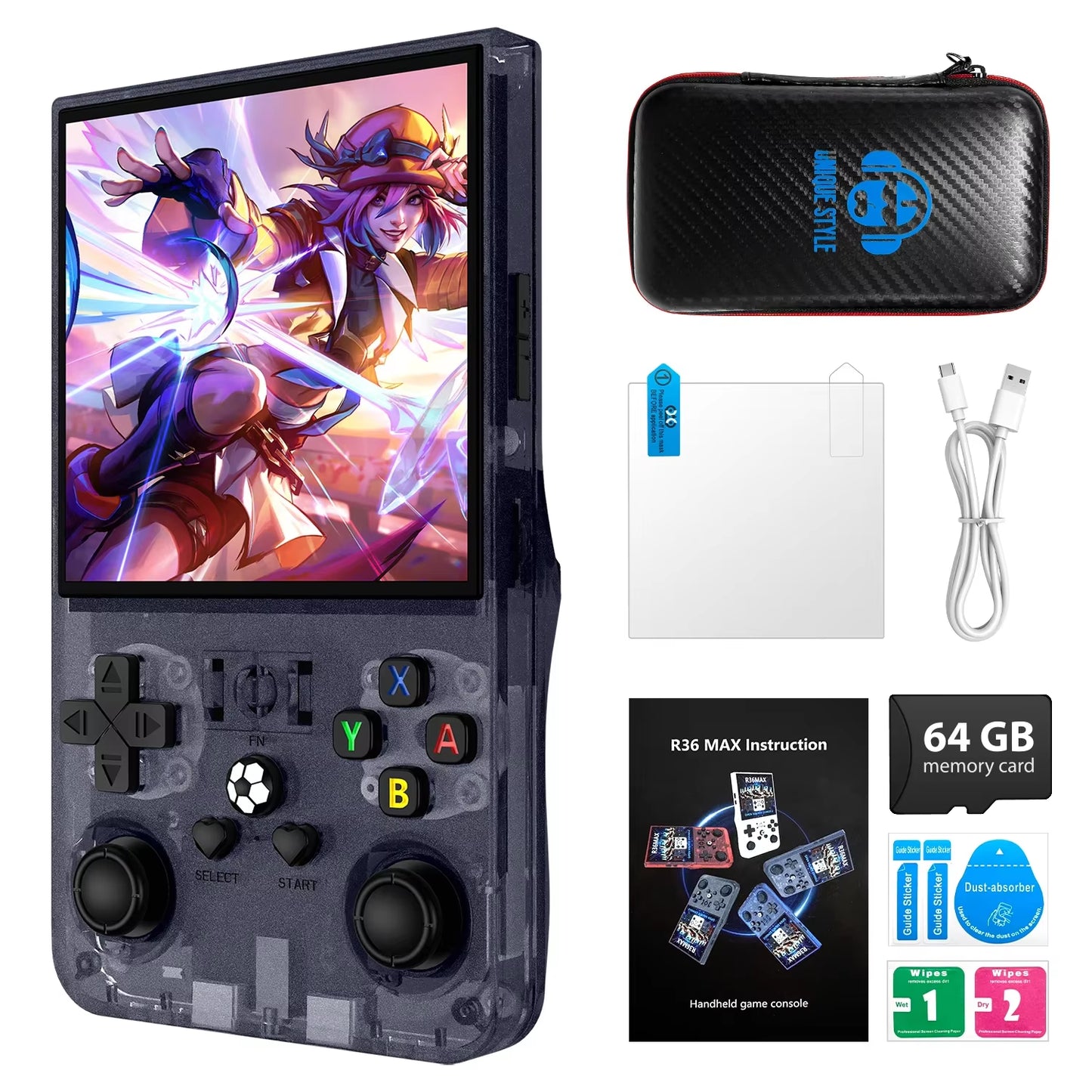 R36MAX Portable Video Game Player Console 18000+ Games Retro Handheld Game Console 4.0 Inch IPS Screen Linux System