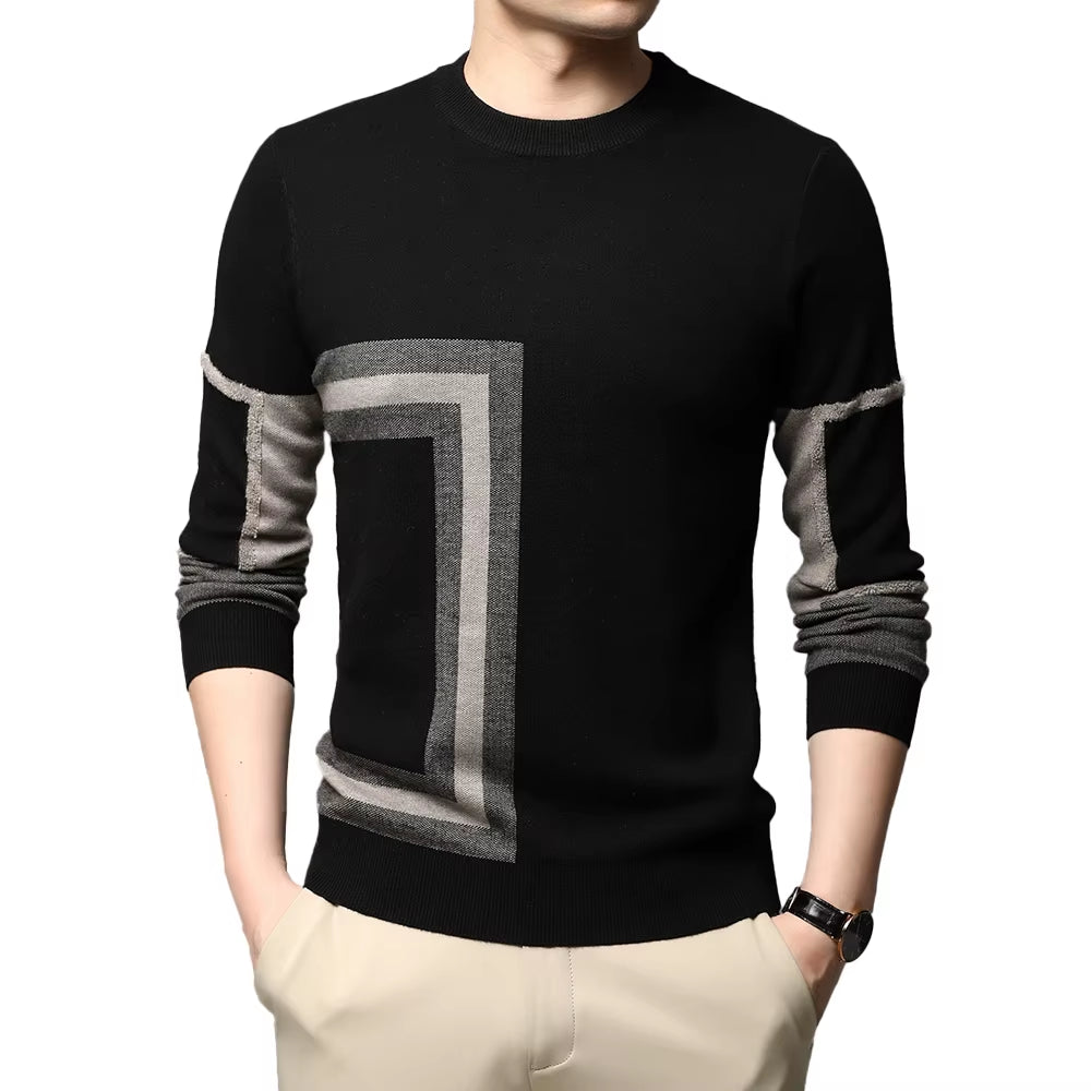 Mens Knit Black Wool Pullover Sweater Crew Neck Autum Winter Casual Mens 